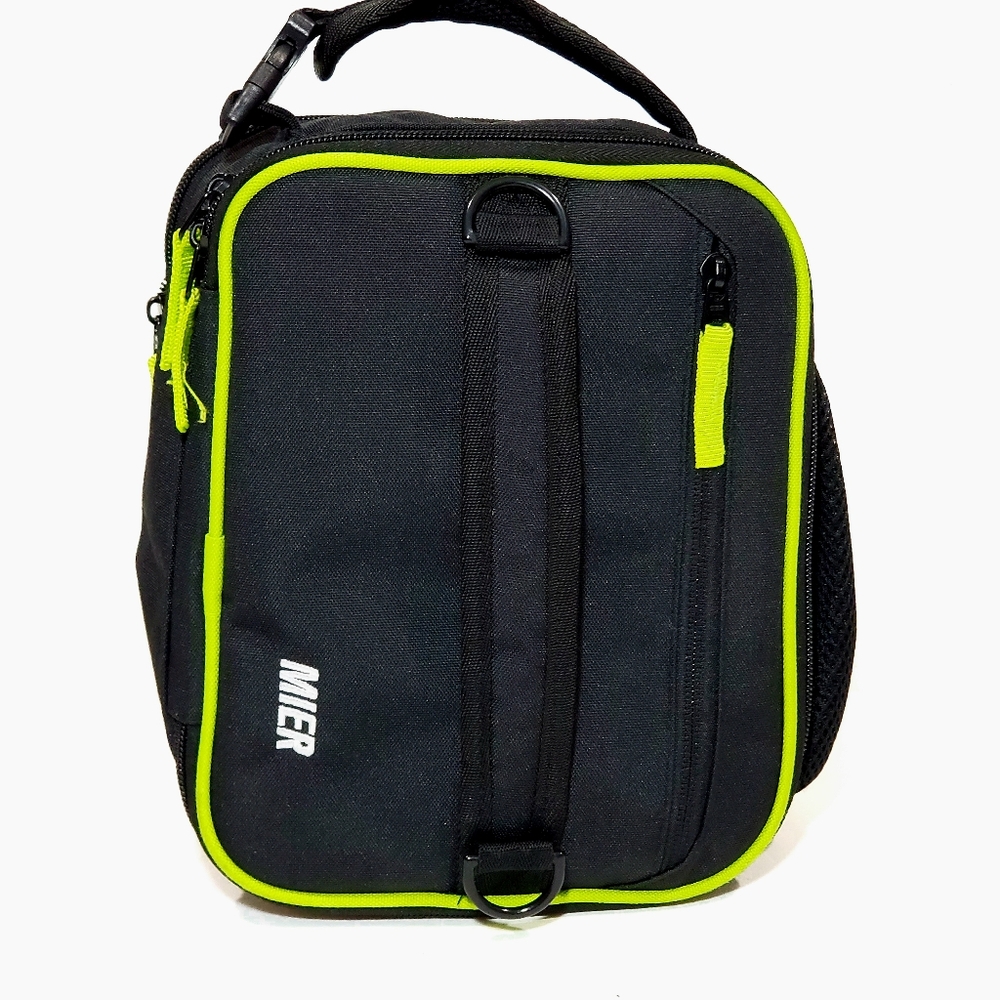 Mier Insulated & Expandable Black & Green Lunch Box Unisex Carrying Strap NWOT
